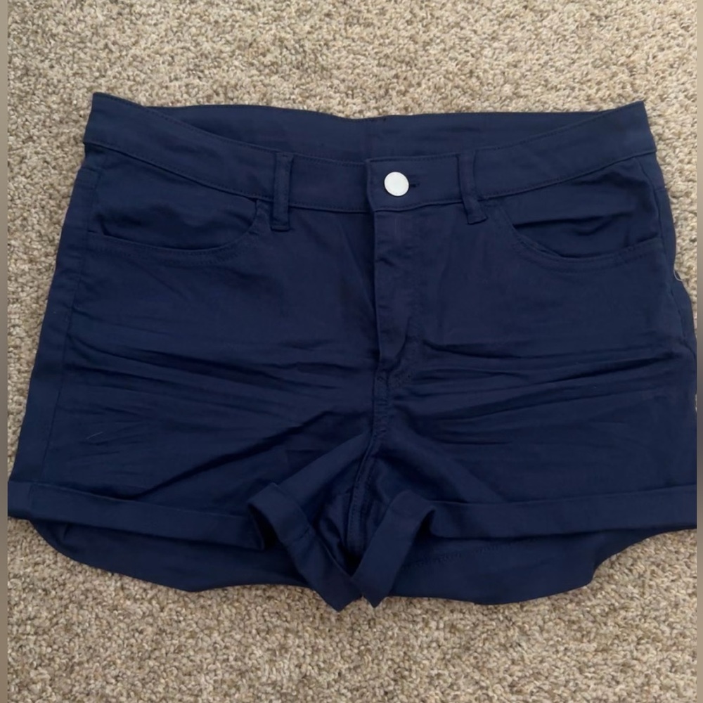 Divided H&M Blue Shorts 10 Stretchy Cuffed Navy Jean M L Fits 8 High Waisted